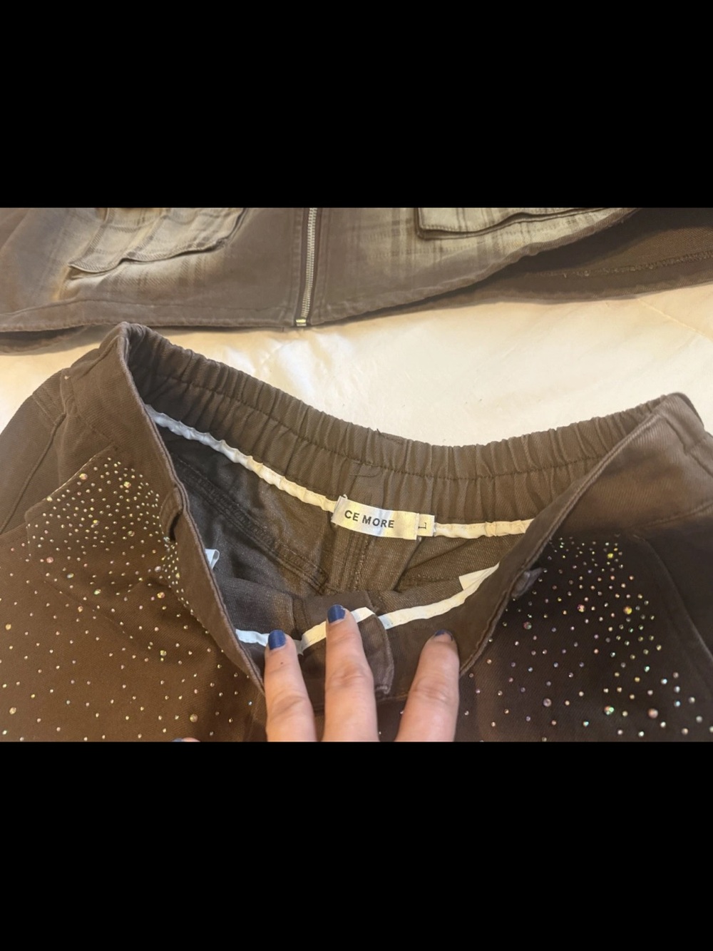 Women's Brown Cargo Pants and Jacket with Stud Detail - Picture 5 of 7